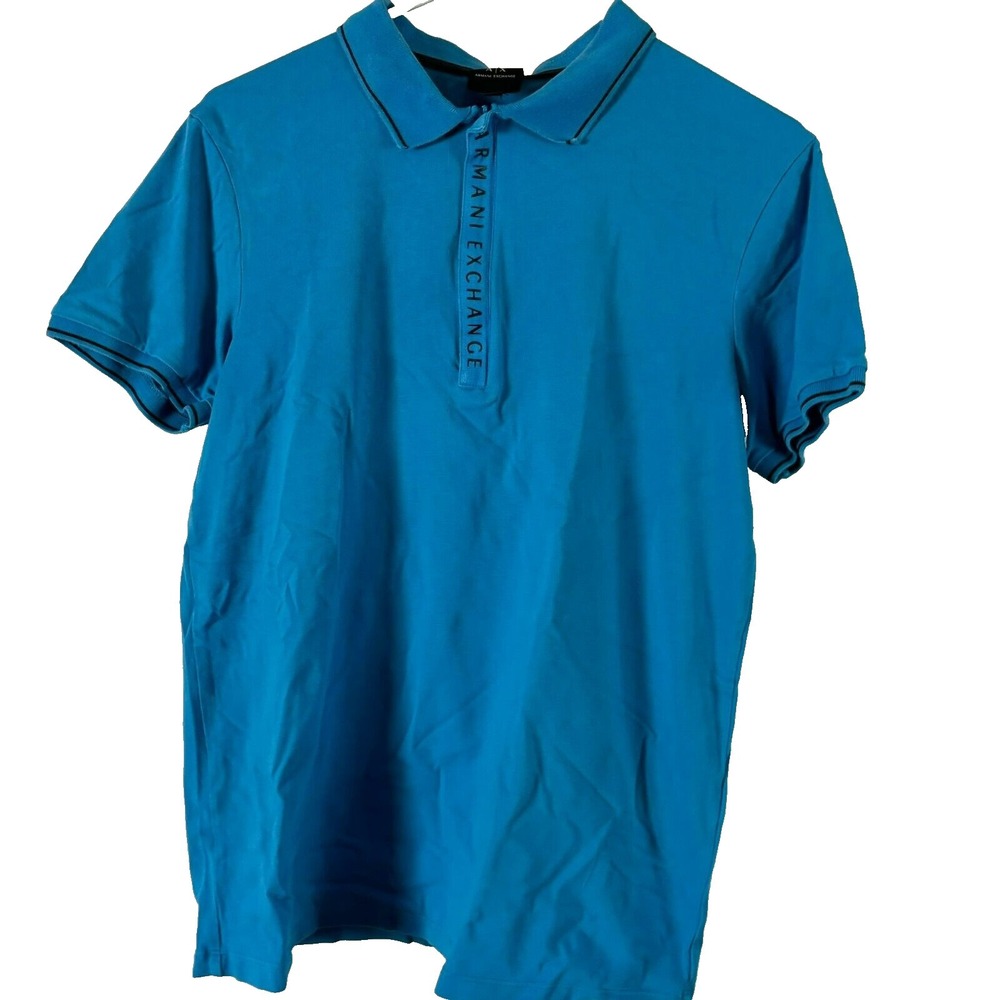 Giorgio Armani Shirt Men's Medium Armani Exchange Polo Teal Blue Cotton Logo
